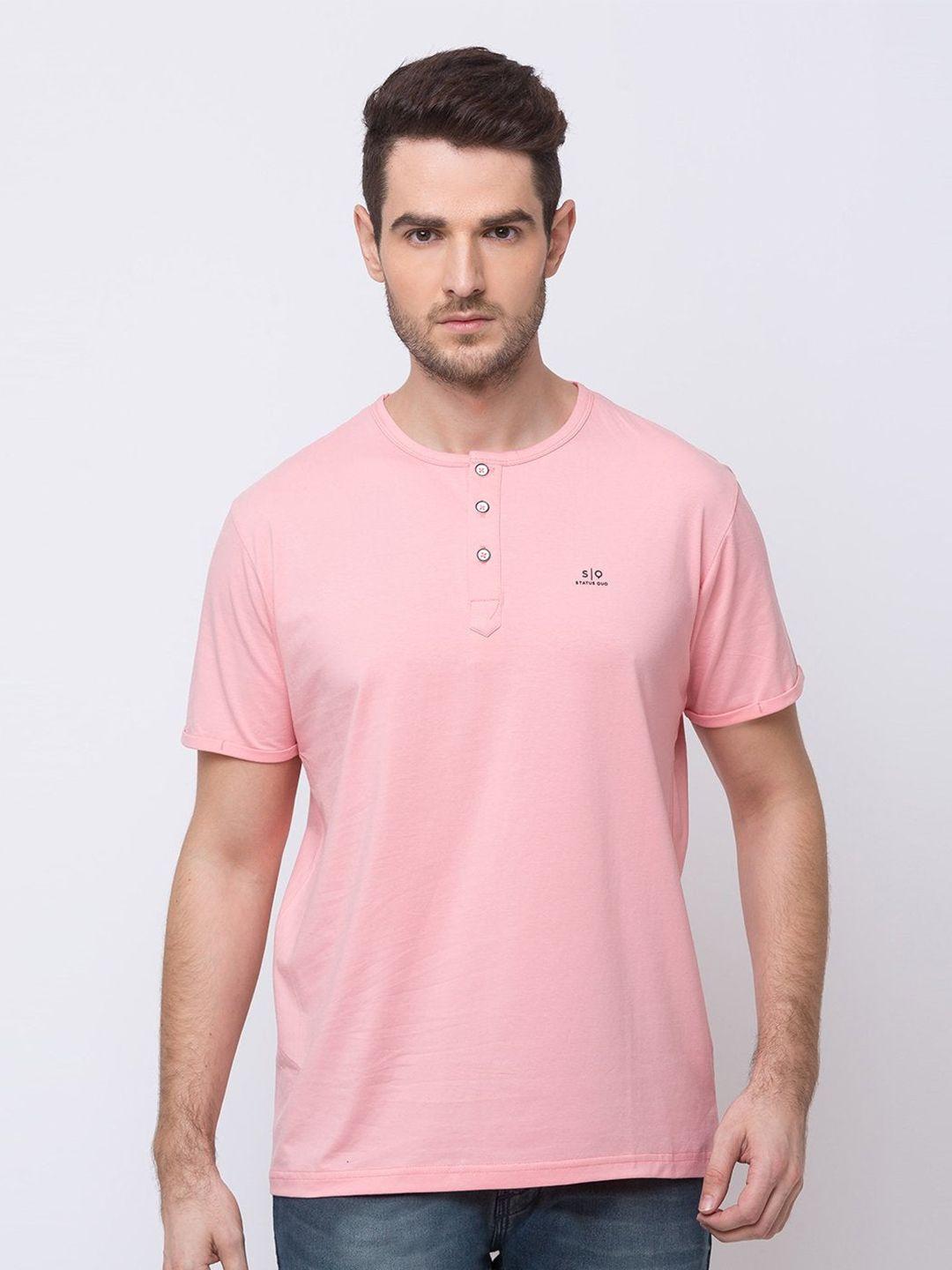 status quo men pink henley neck cotton t-shirt