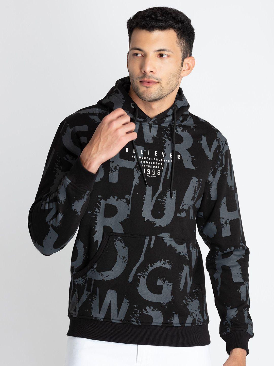 status quo men printed hooded cotton sweatshirt