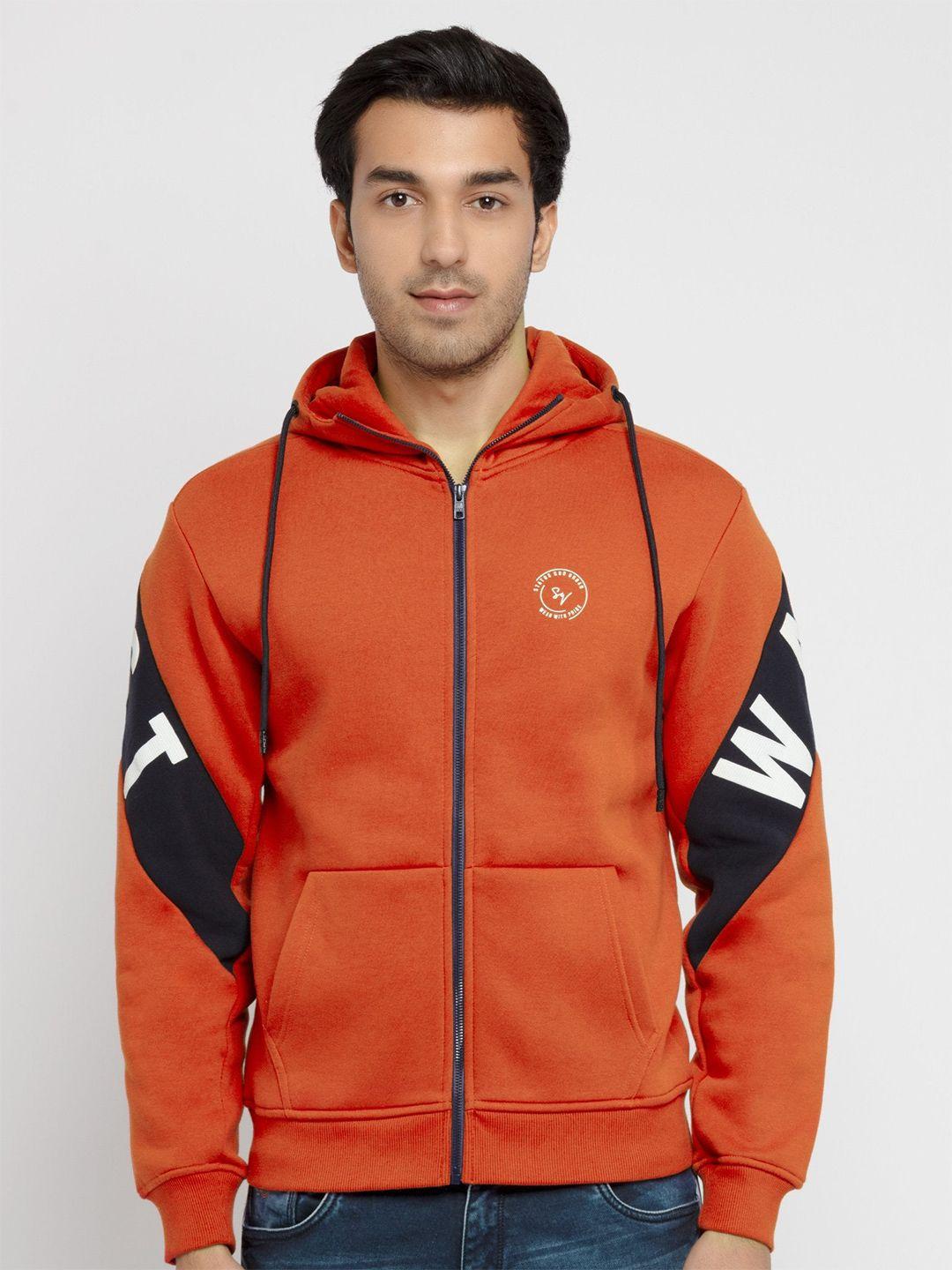 status quo men rust hooded printed sweatshirt