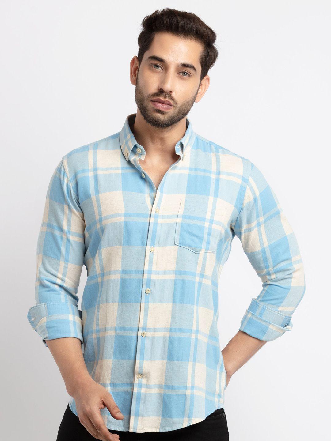 status quo men standard slim fit checked cotton casual shirt
