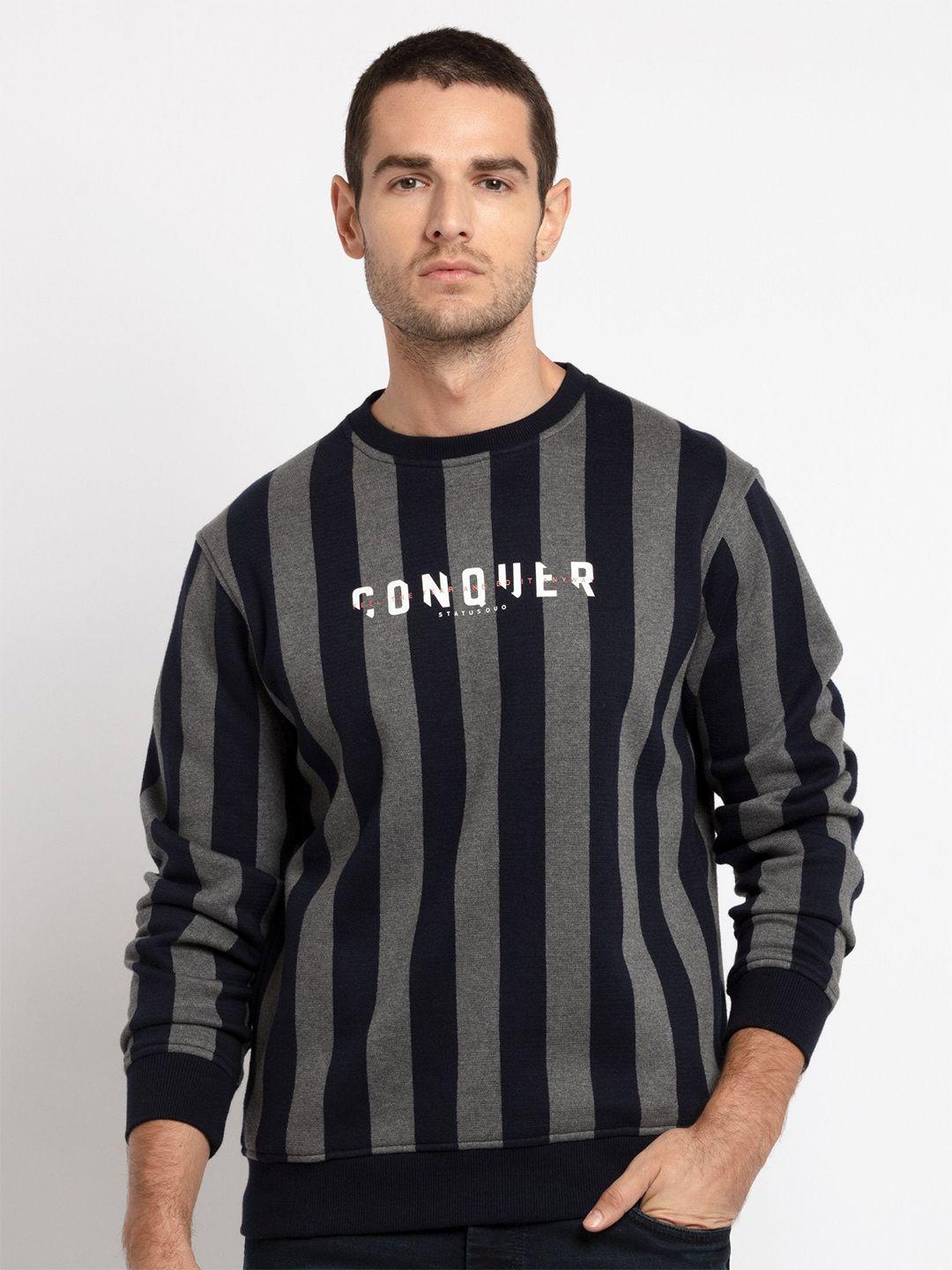 status quo men striped round neck cotton sweatshirt