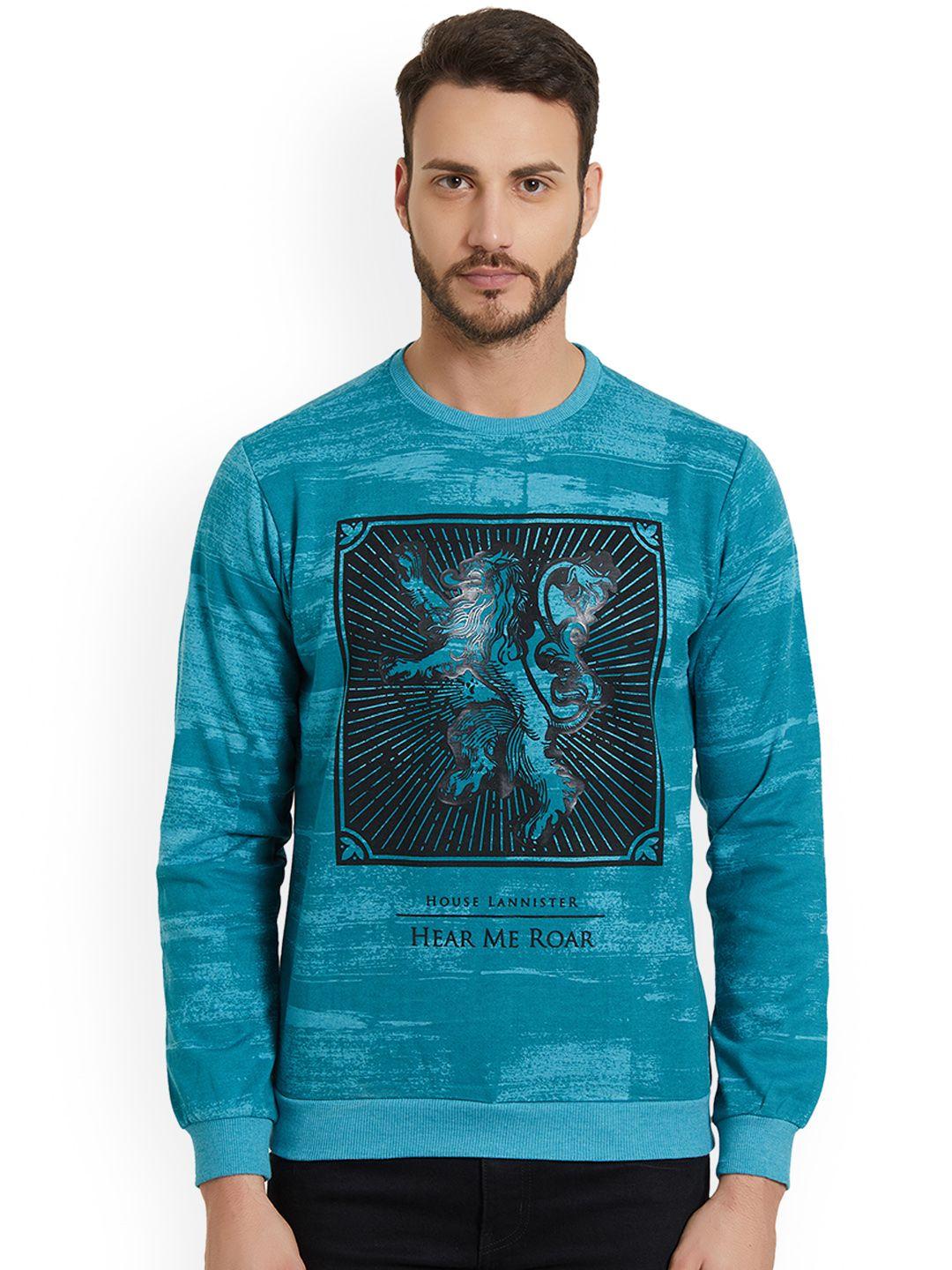 status quo men teal blue printed sweatshirt