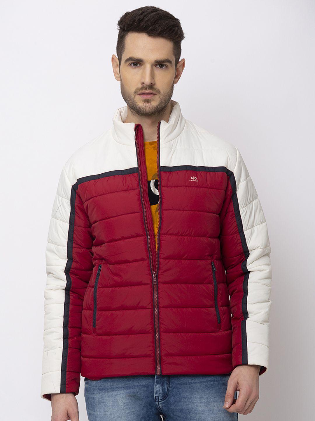 status quo men white red colourblocked puffer jacket