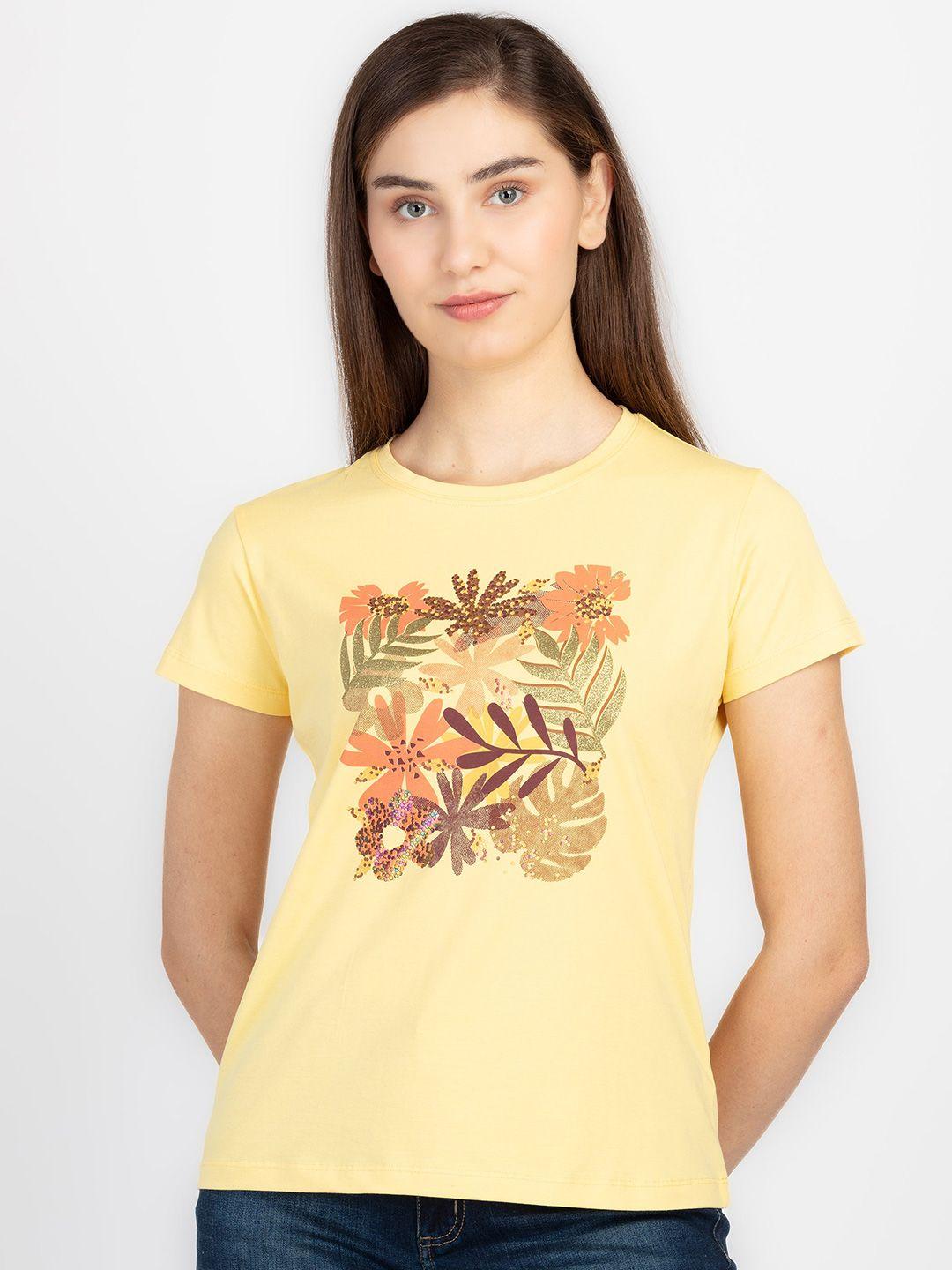 status quo round neck short sleeves floral printed tropical cotton t-shirt