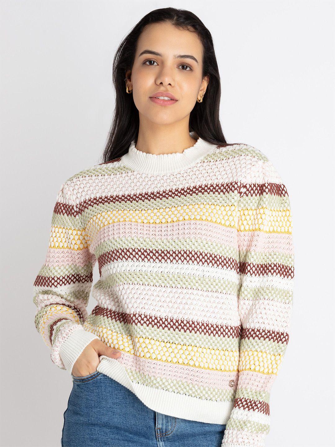 status quo striped embroidered ribbed jacquard cotton pullover