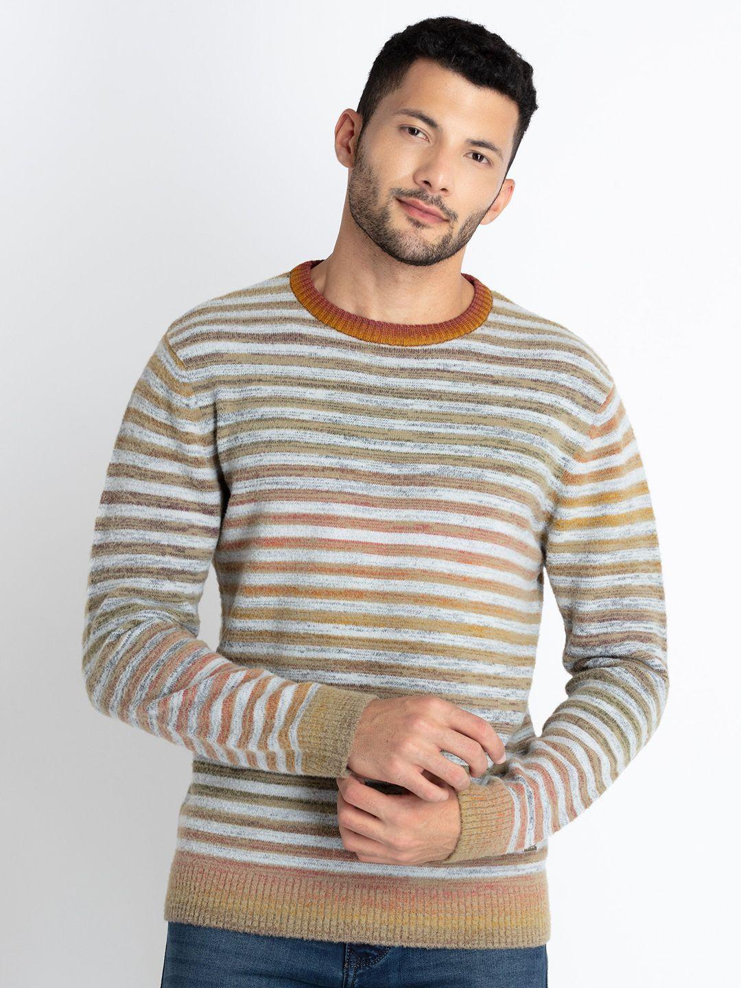 status quo striped round neck long sleeves acrylic pullover sweater