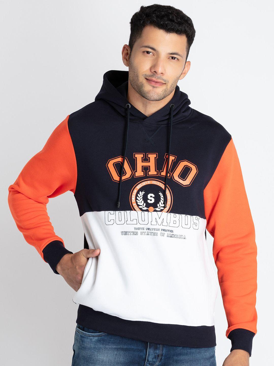 status quo typography printed colourblocked hooded cotton pullover