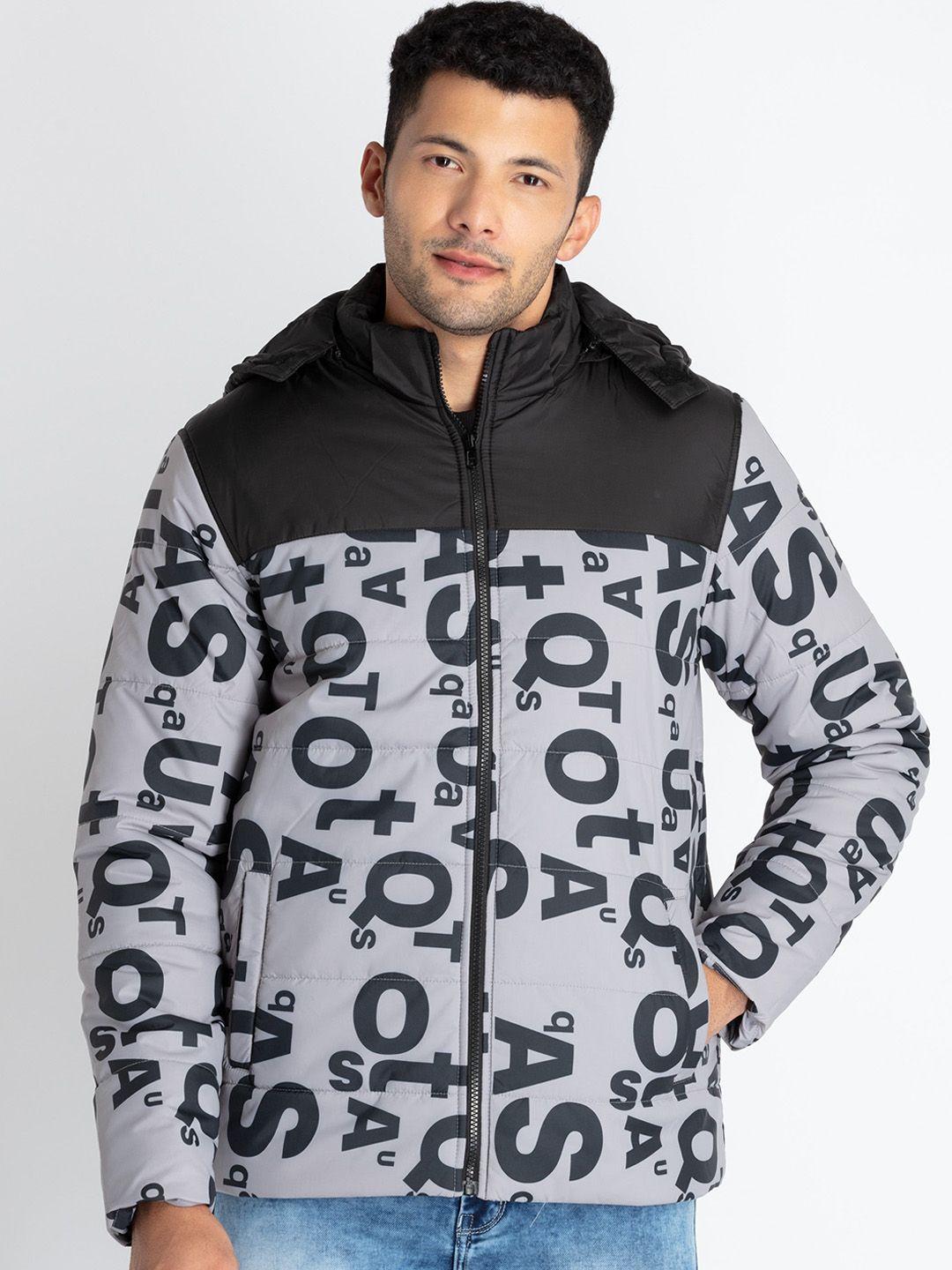 status quo typography printed hooded padded jacket