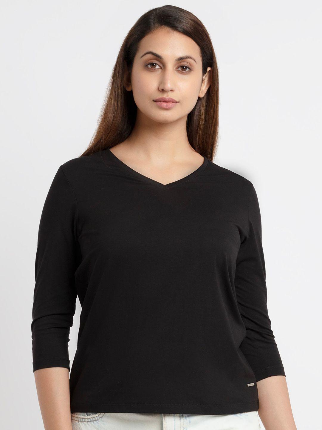 status quo women black v-neck cotton t-shirt