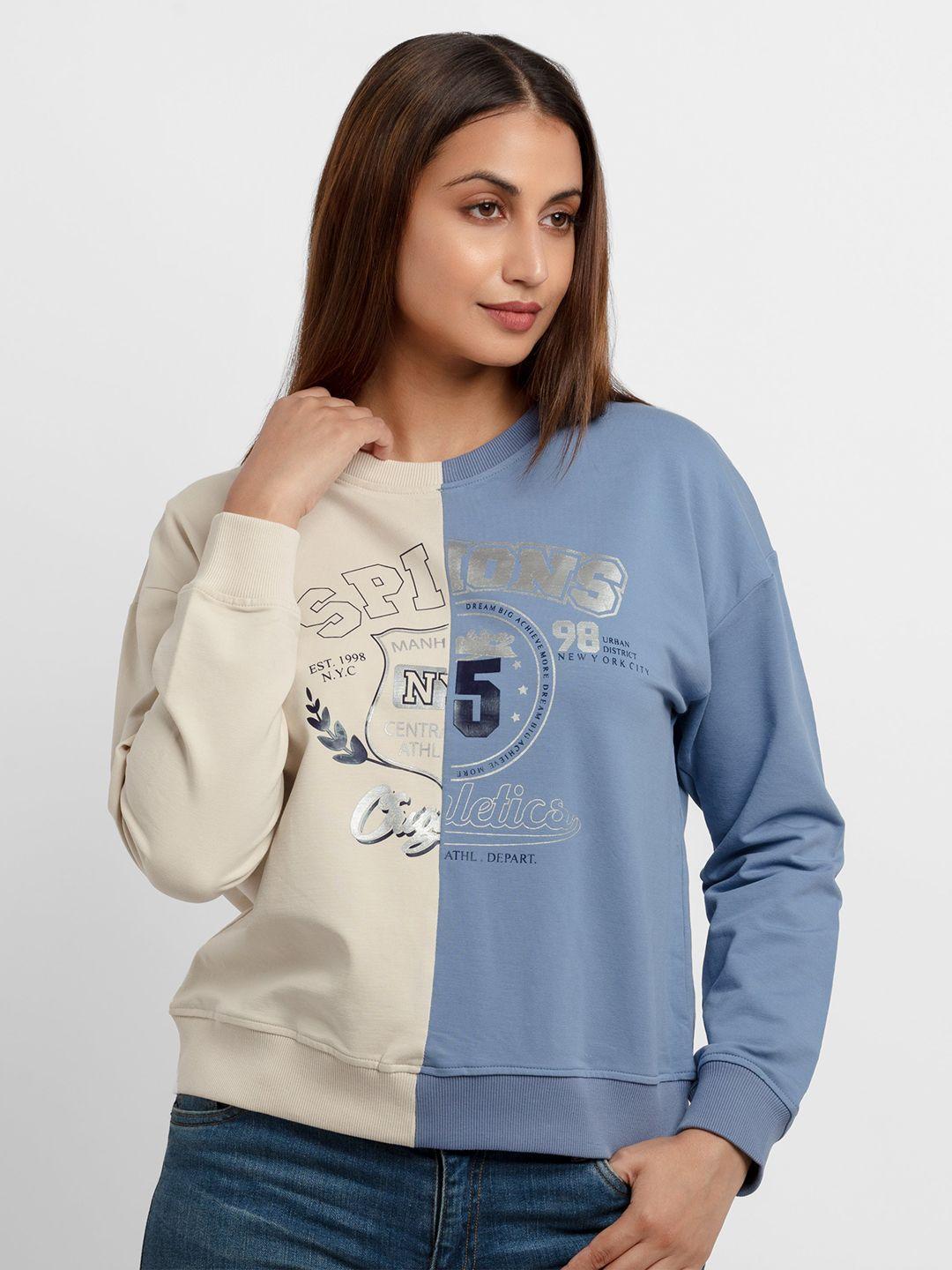 status quo women blue printed sweatshirt