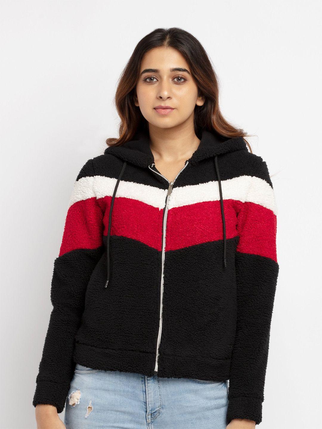 status quo women colourblocked cotton hooded sweatshirt