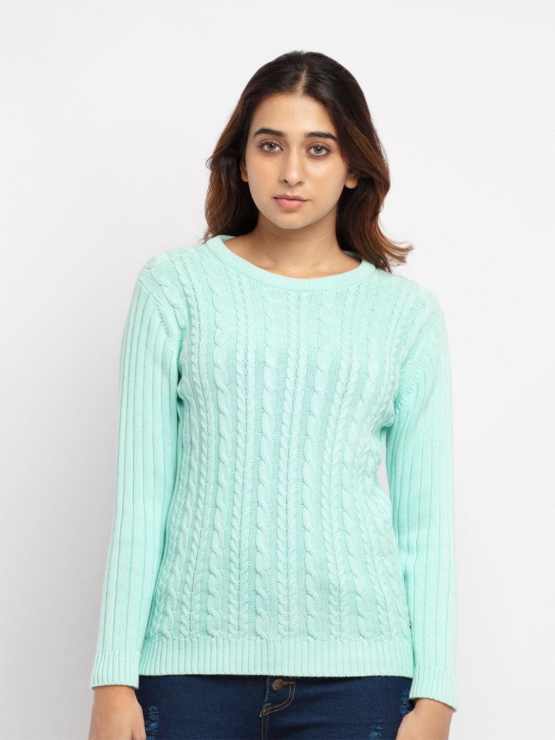 status quo women green cable knit ribbed pullover