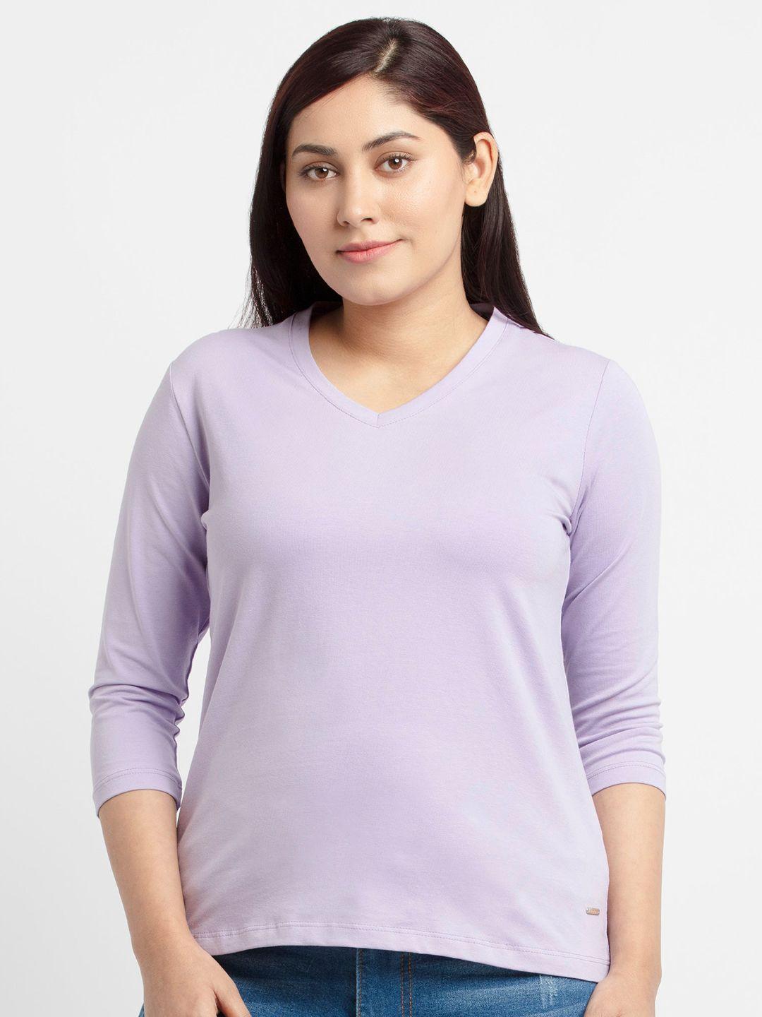 status quo women lavender v-neck cotton t-shirt