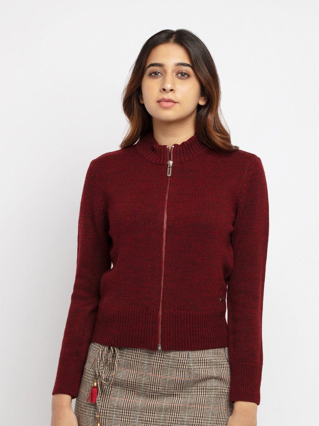 status quo women maroon cardigan sweater