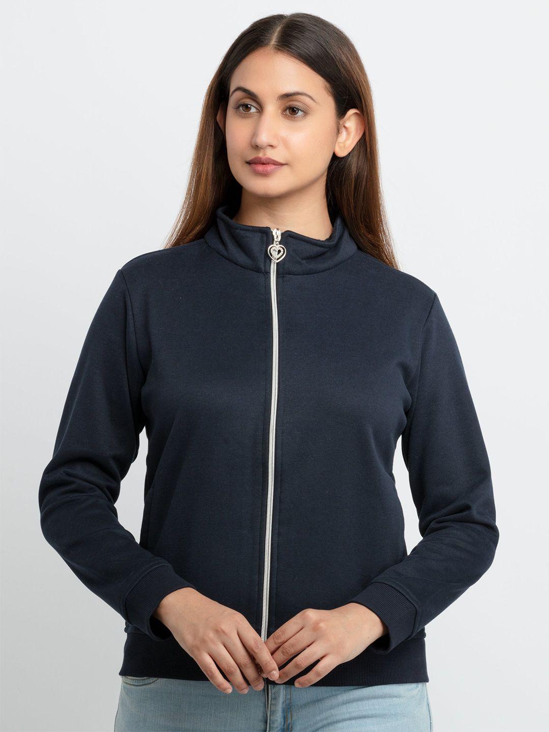 status quo women navy blue solid sweatshirt