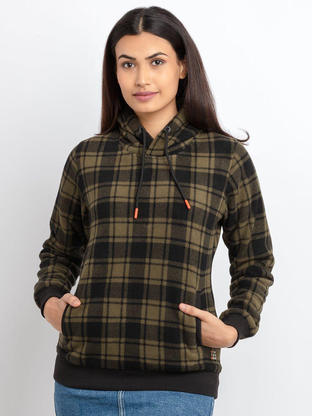 status quo women olive green checked sweatshirt