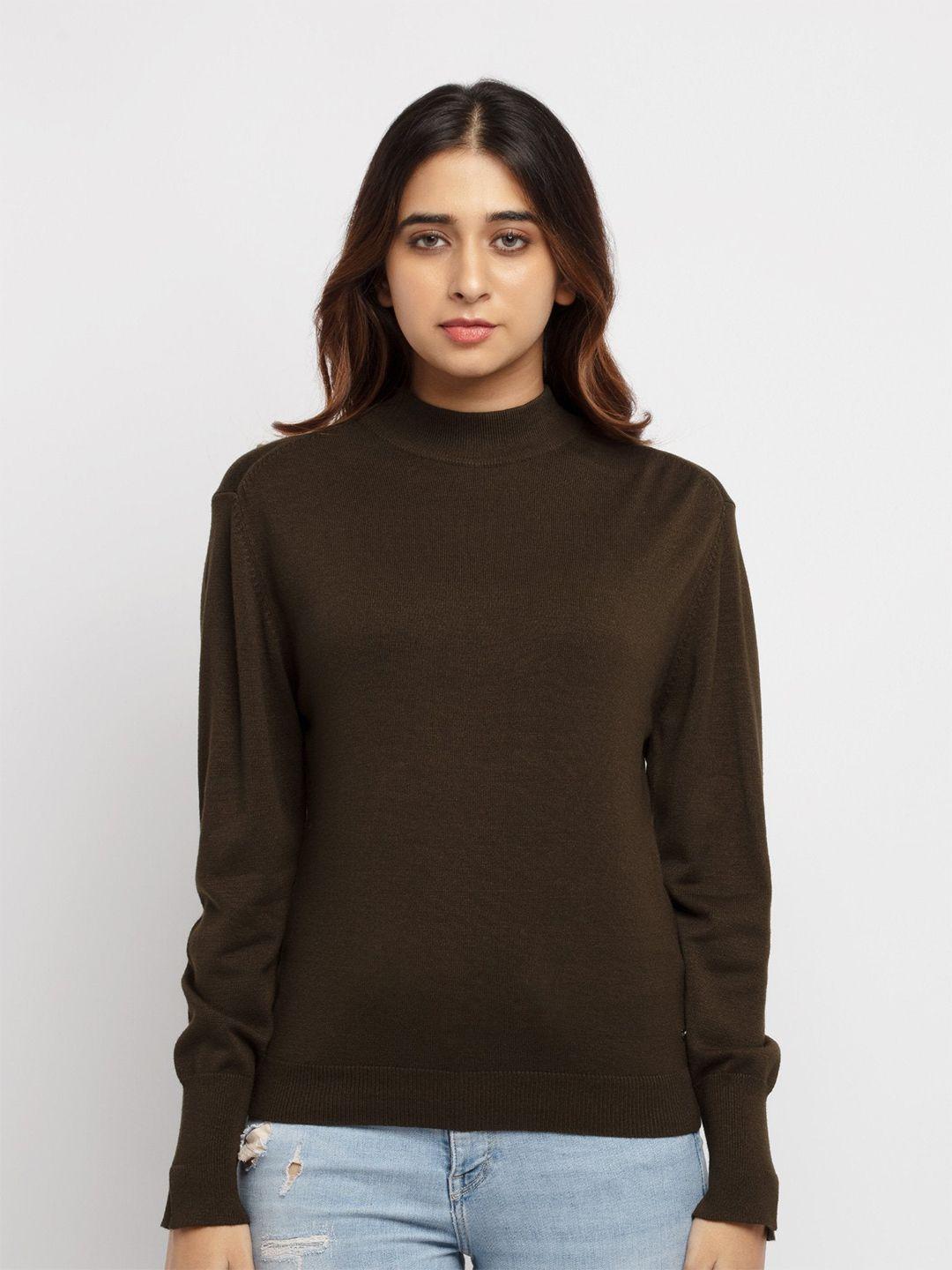 status quo women olive green high neck pullover
