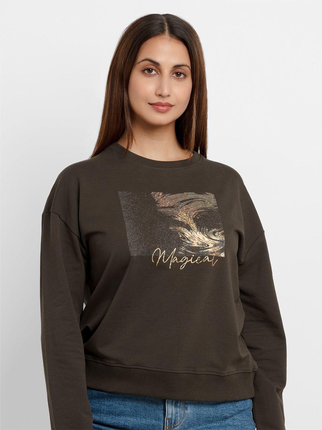 status quo women olive green printed sweatshirt