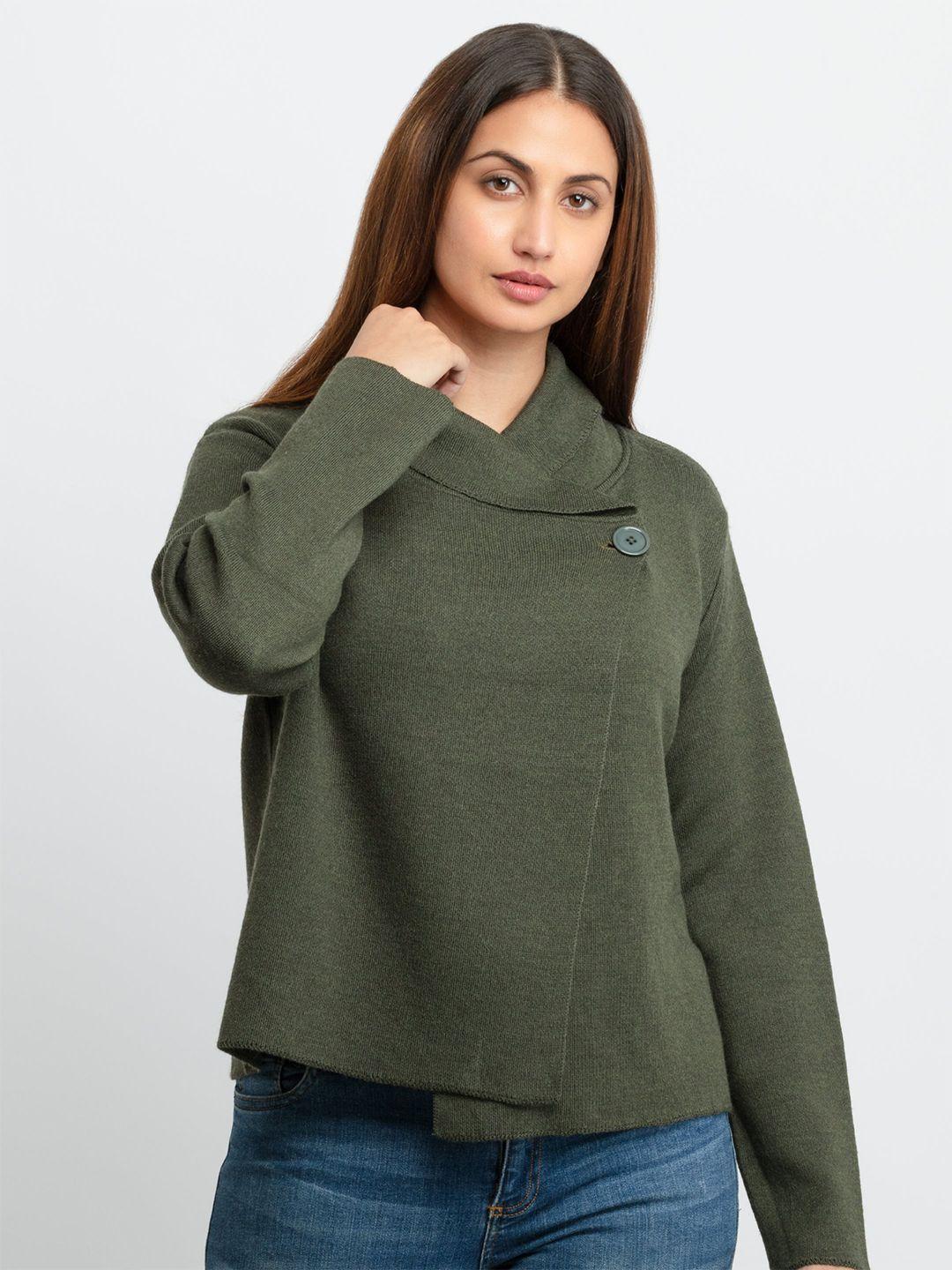 status quo women olive green solid pullover