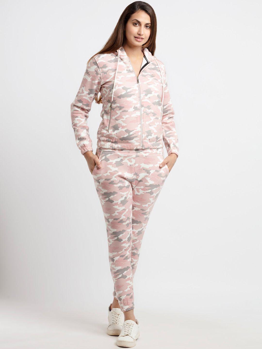 status quo women pink & grey camouflage-printed tracksuit