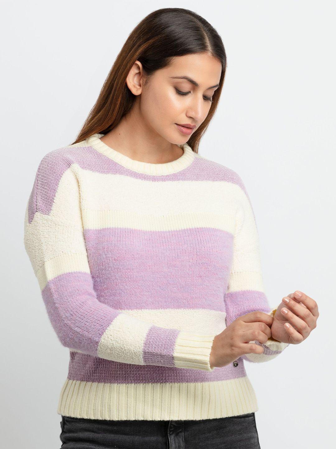 status quo women purple striped pullover