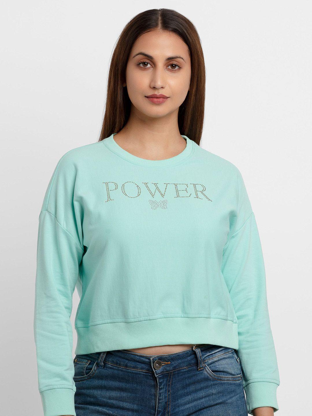 status quo women sea green printed sweatshirt