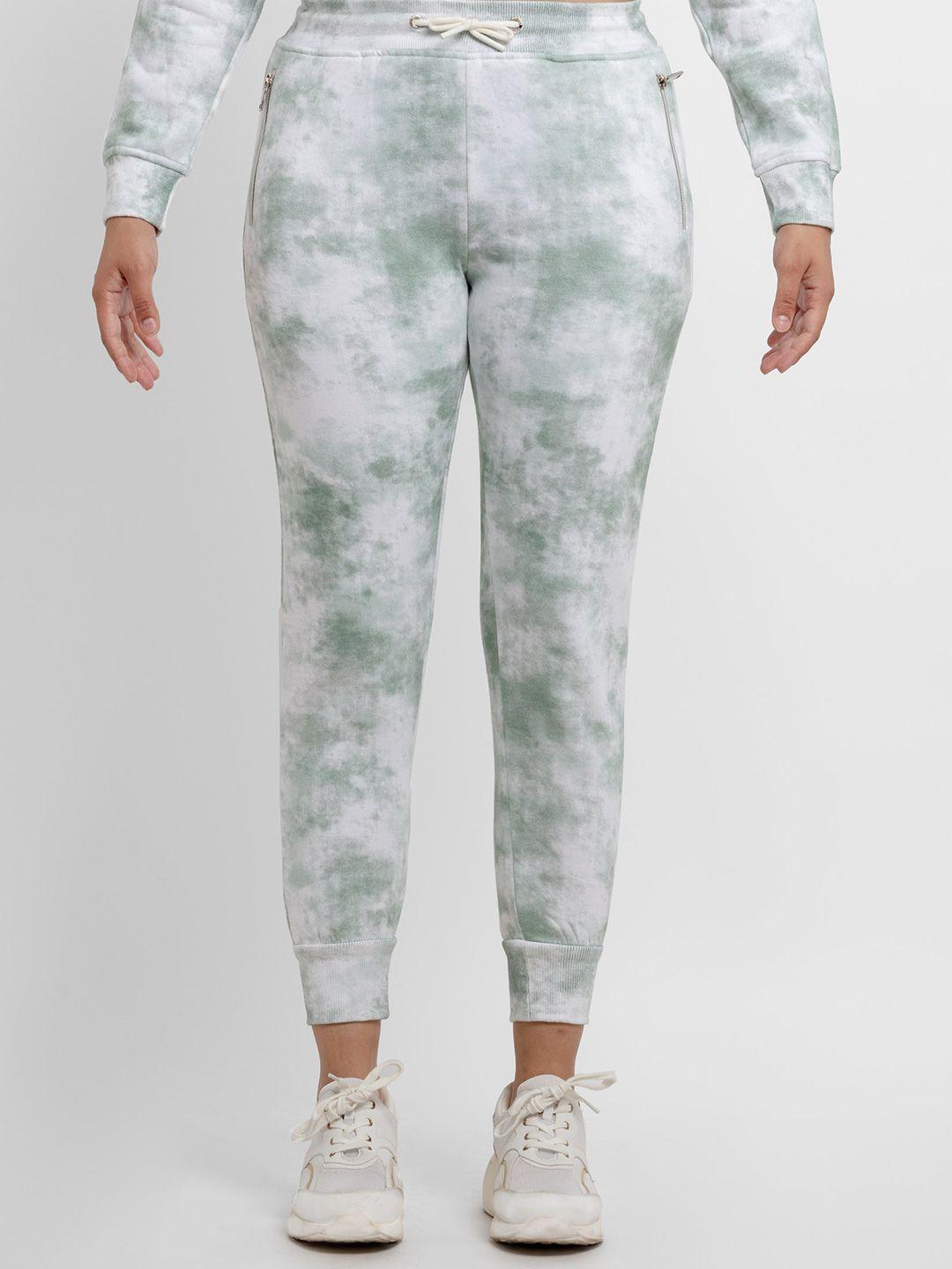 status quo women tie and dye printed slim fit high-rise easy wash joggers trousers