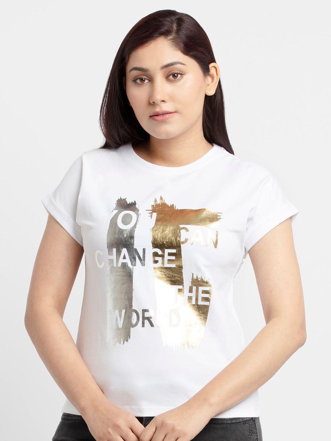 status quo women white typography printed cotton t-shirt