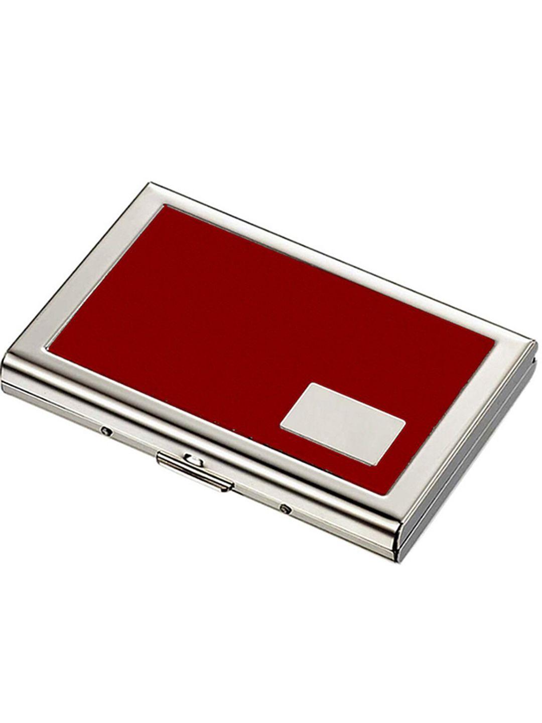 stealodeal unisex red & silver-toned leather card holder