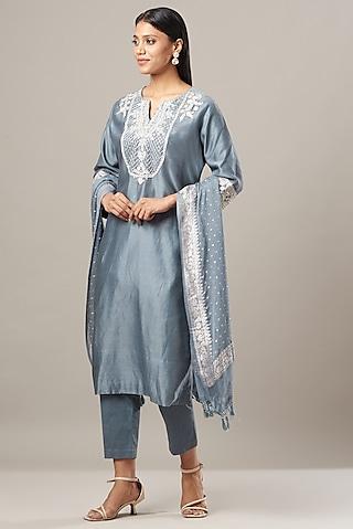 steel grey embroidered kurta set