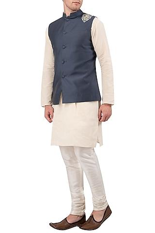 steel blue embroidered nehru jacket