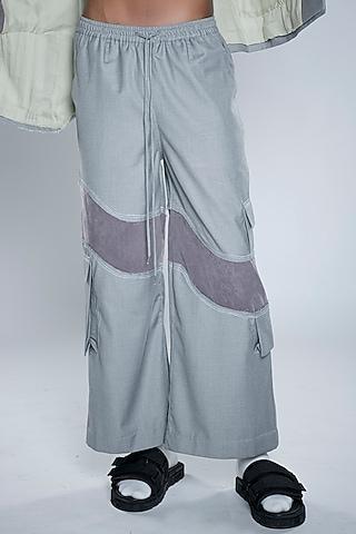 steel grey cotton blend suiting trousers