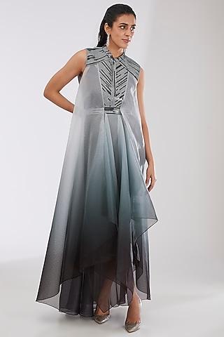 steel grey crepe chiffon & metallic polymer dress