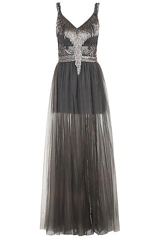 steel grey embroidered gown