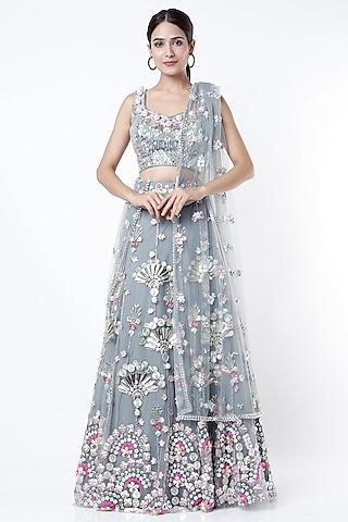 steel grey embroidered lehenga set