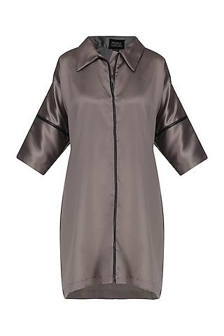 steel grey leather detailed shirt dress