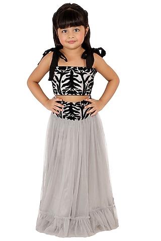 steel grey ruffled lehenga set for girls