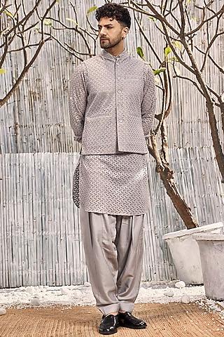 steel grey schiffli bundi jacket