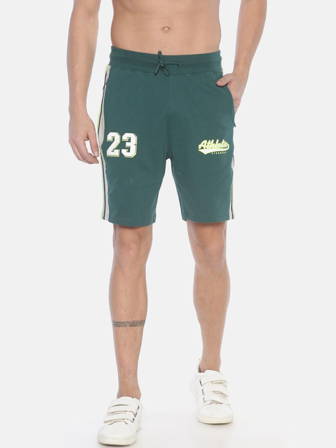 steenbok men green printed regular fit regular shorts