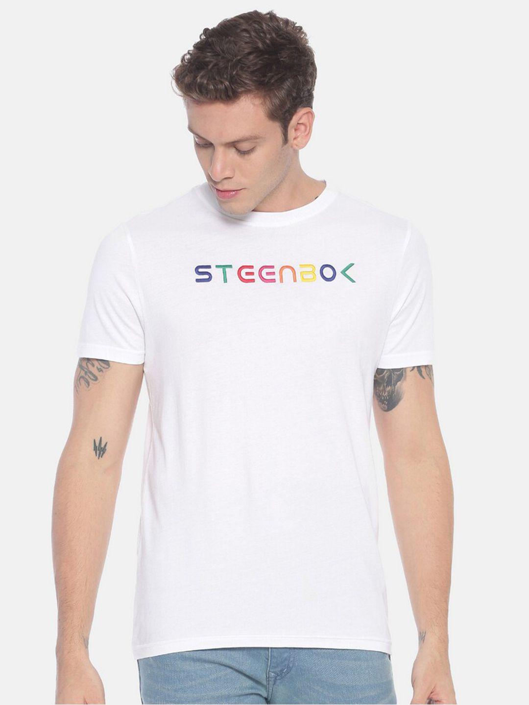 steenbok men white typography round neck cotton t-shirt