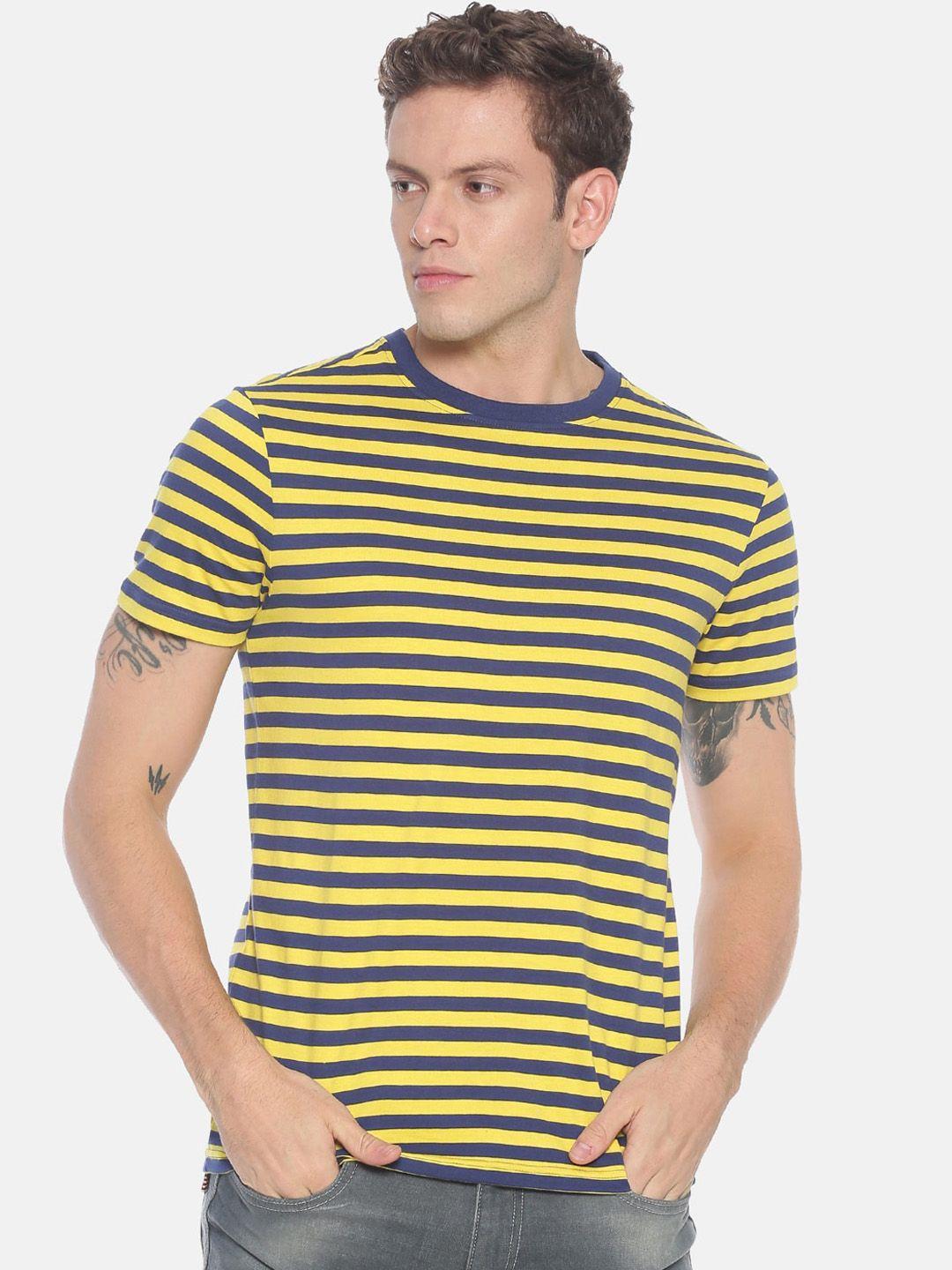 steenbok men yellow  blue striped round neck pure cotton t-shirt
