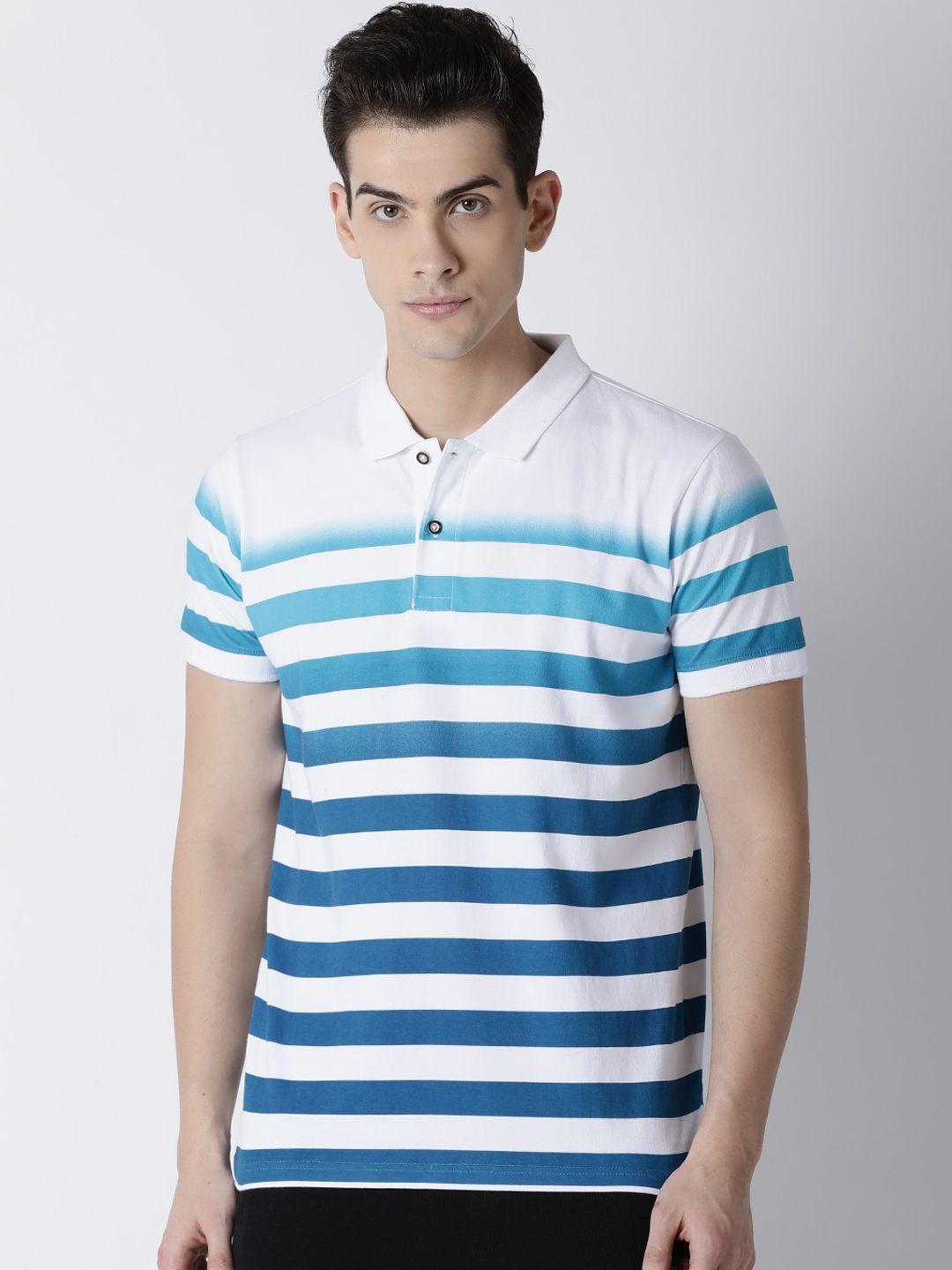 steenbok men and blue white striped polo collar t-shirt
