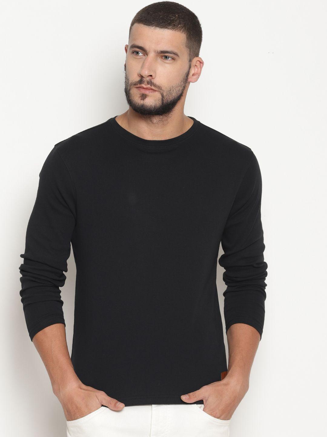 steenbok men black solid round neck t-shirt