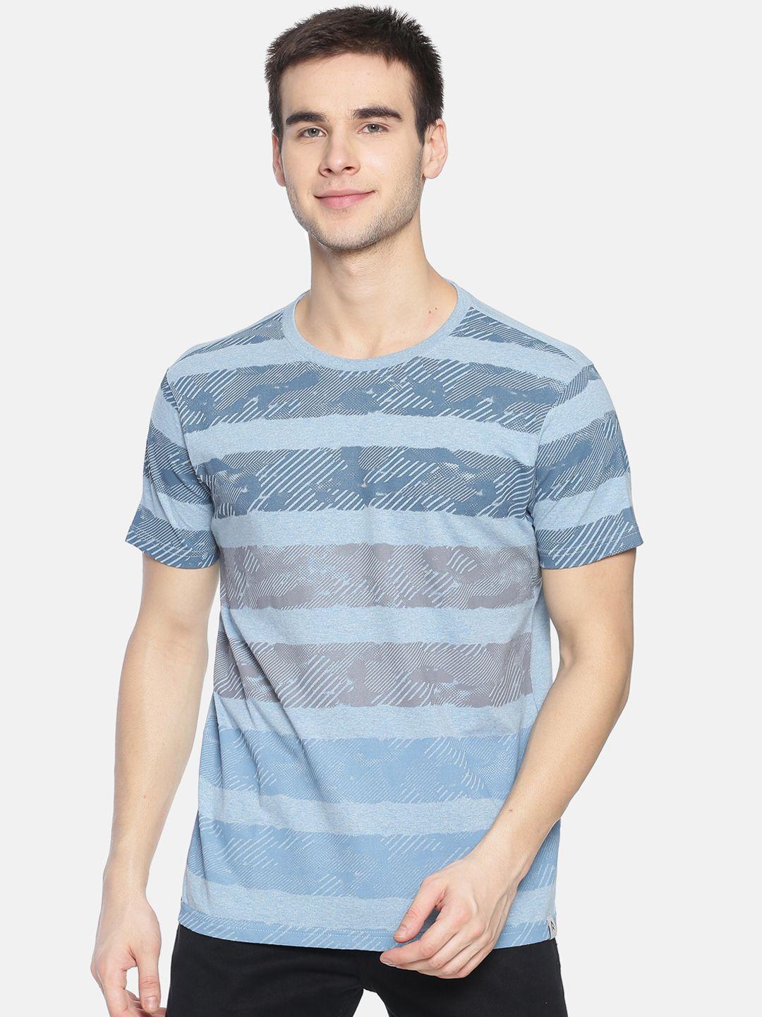 steenbok men blue  grey striped round neck pure cotton t-shirt