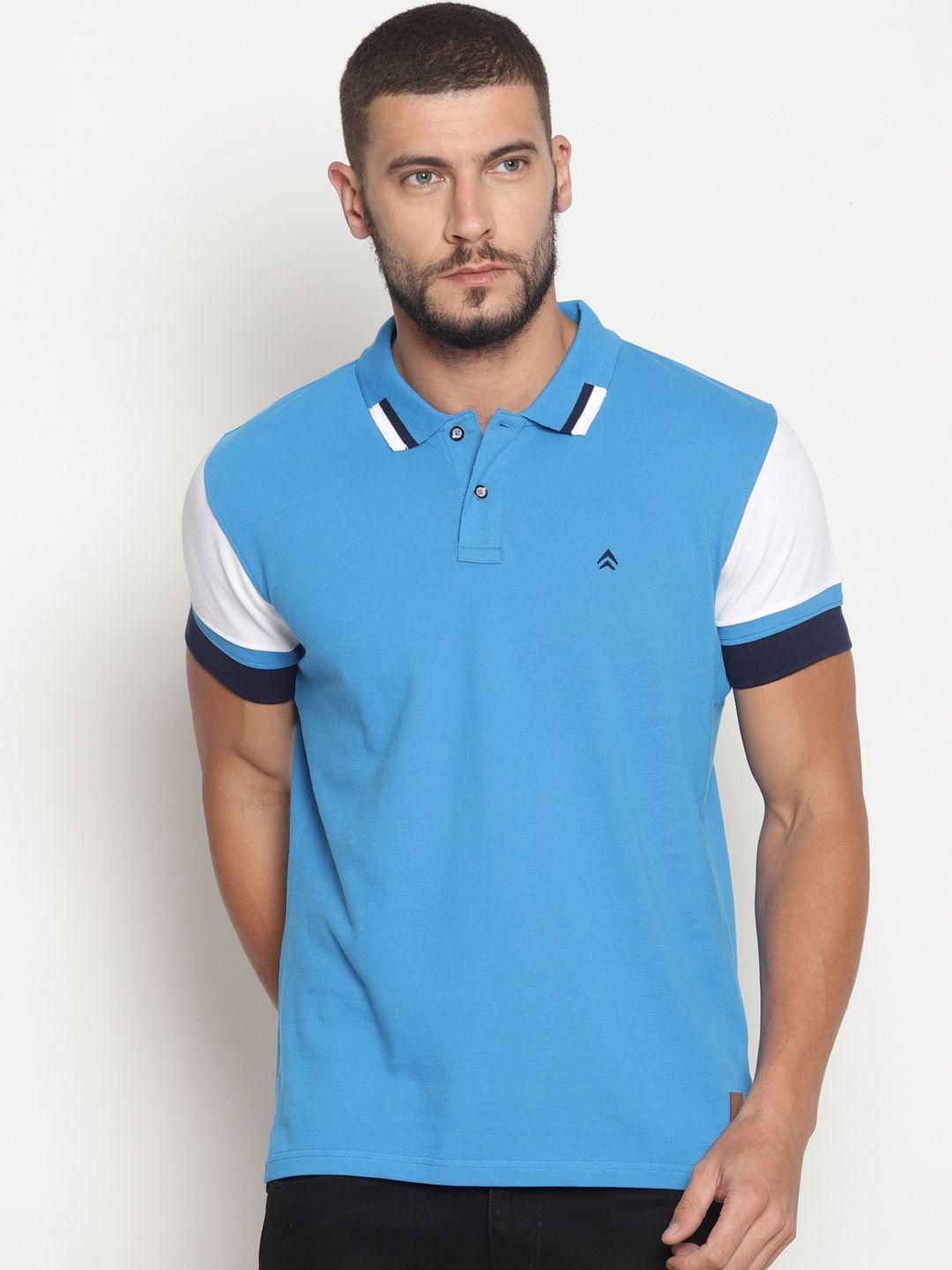 steenbok men blue solid polo collar t-shirt