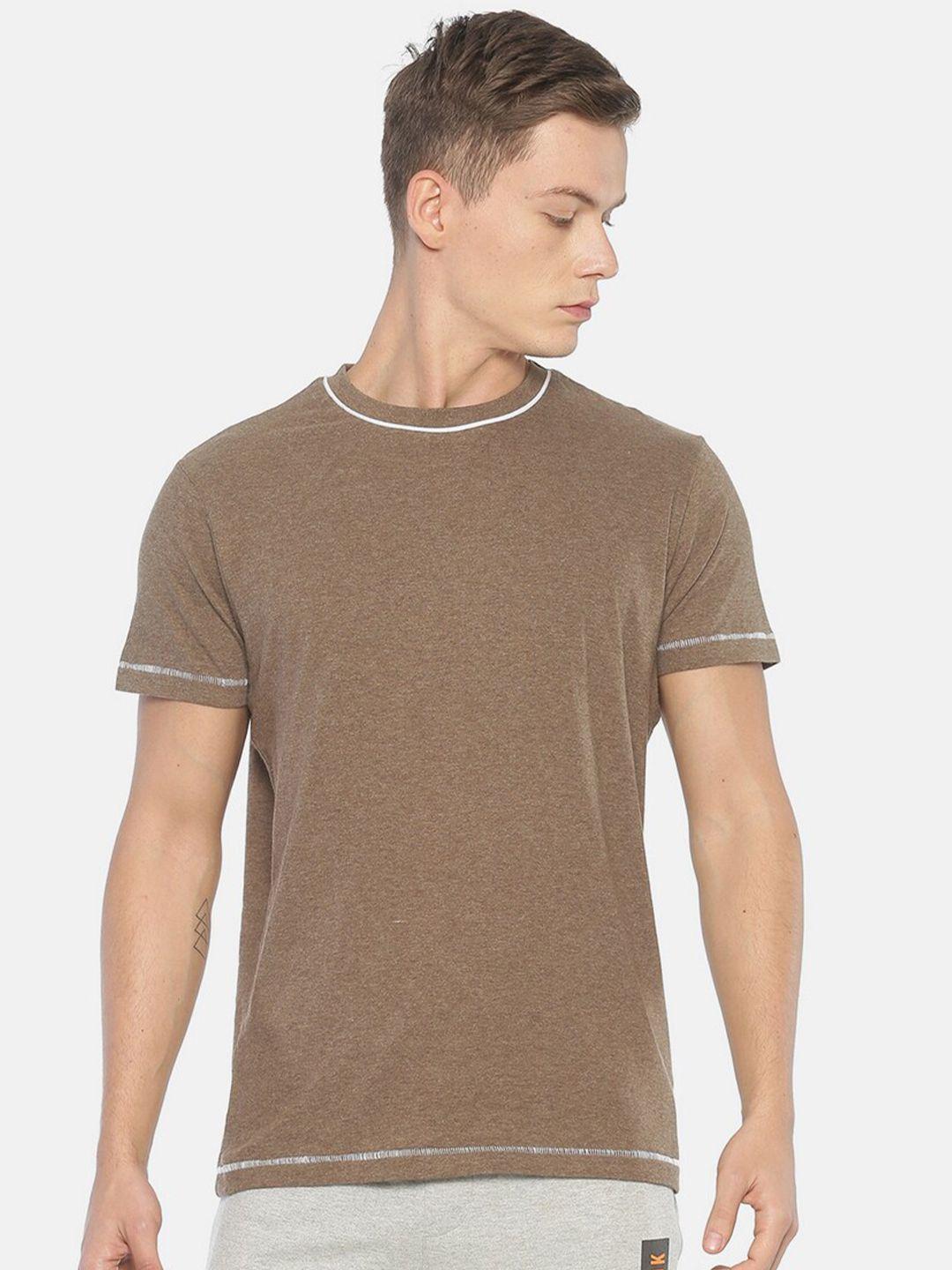 steenbok men brown solid round neck pure cotton t-shirt