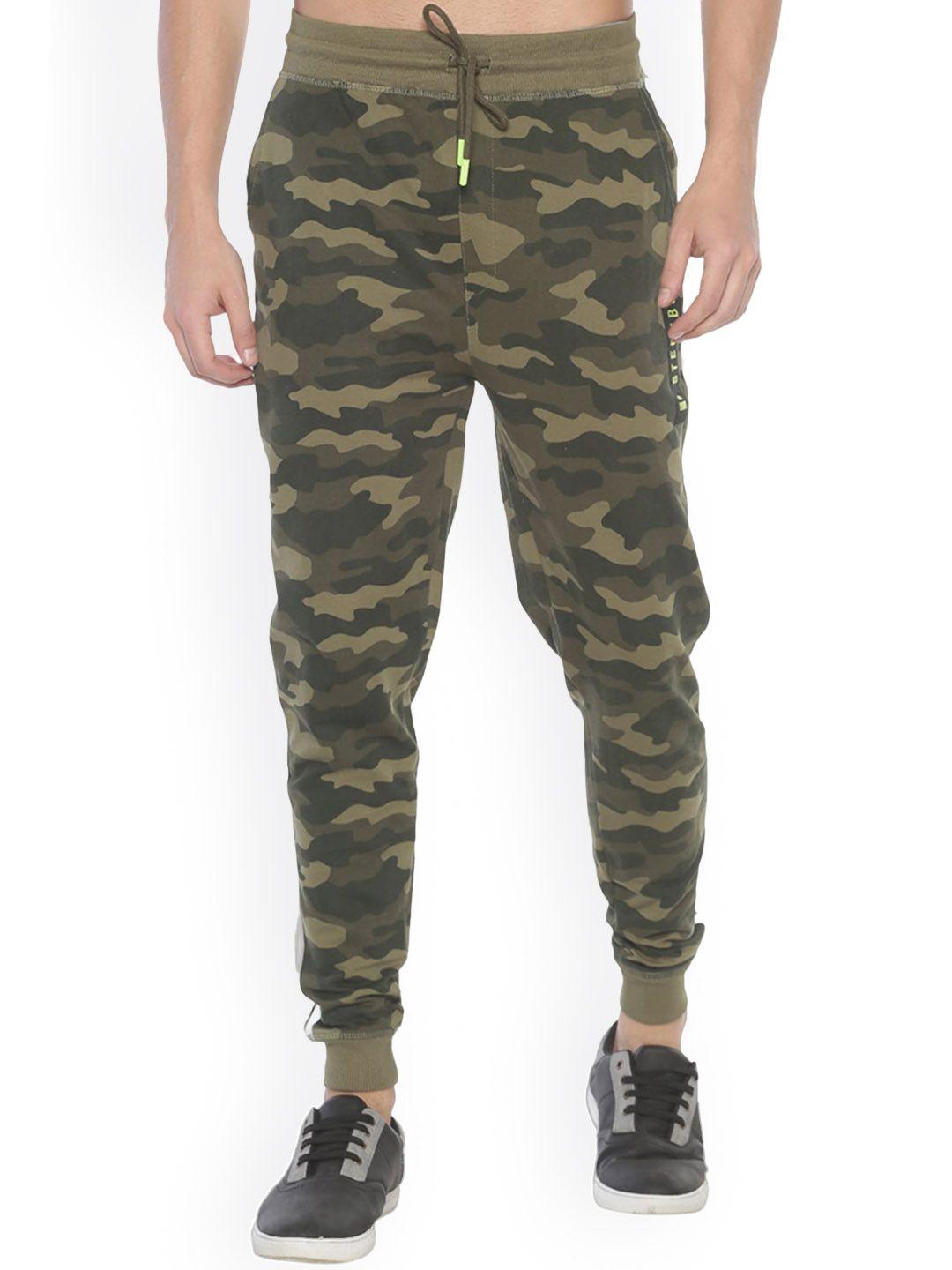 steenbok men camouflage printed mid rise straight fit cotton joggers