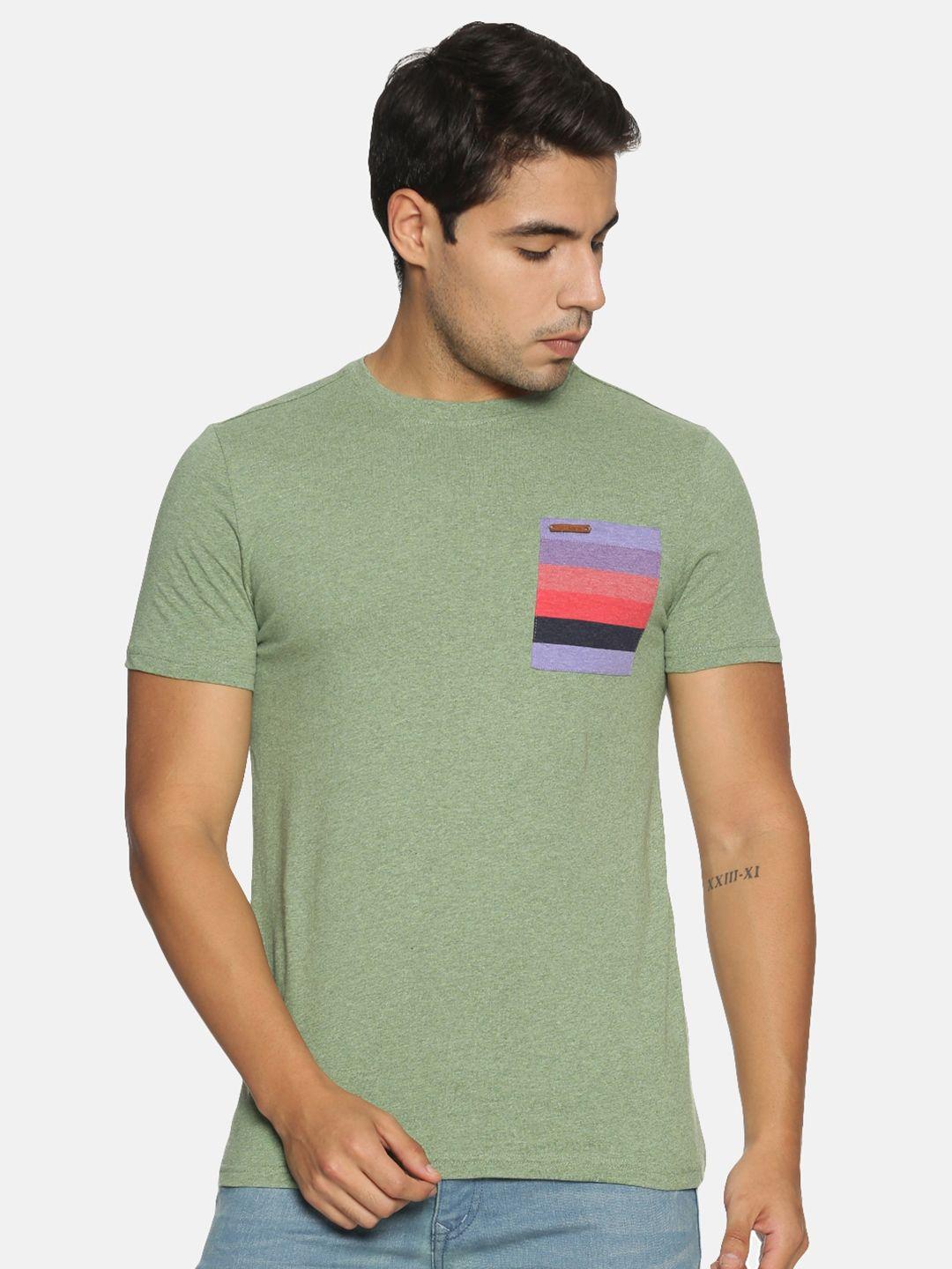 steenbok men green solid pocket t-shirt