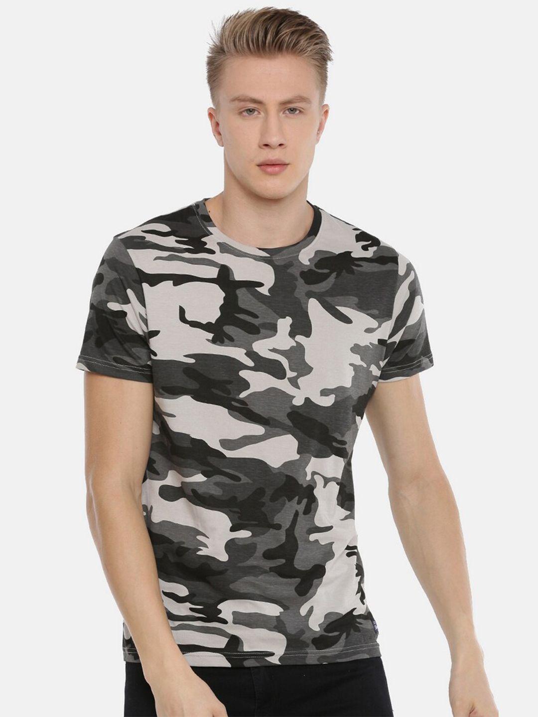 steenbok men grey camouflage printed slim fit cotton t-shirt