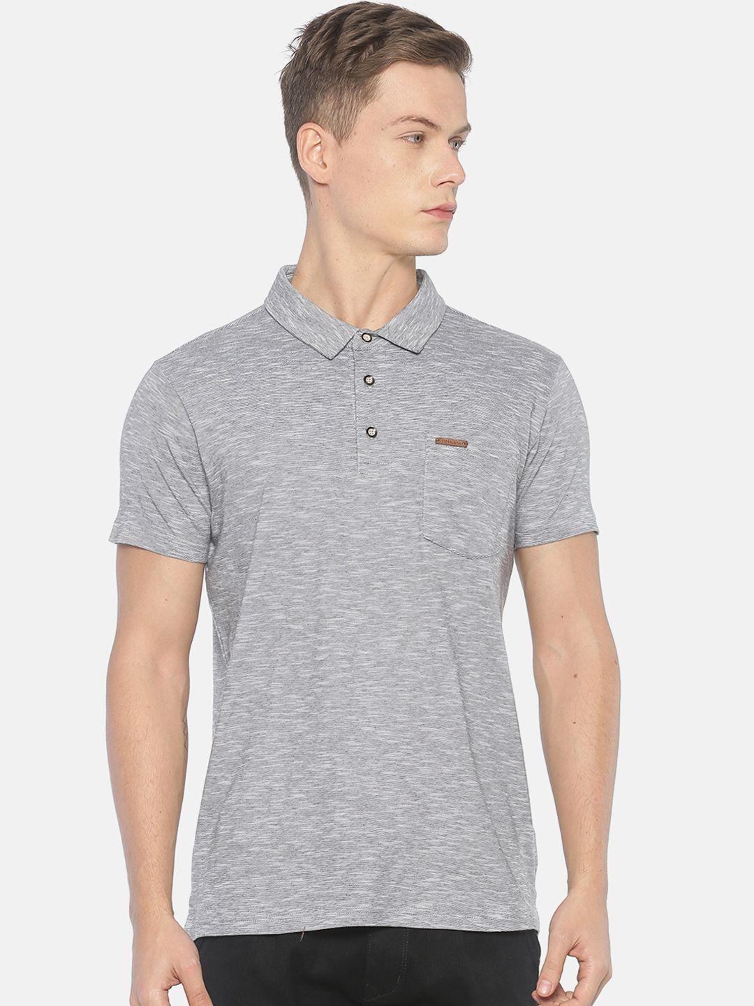 steenbok men grey solid polo collar pure cotton t-shirt